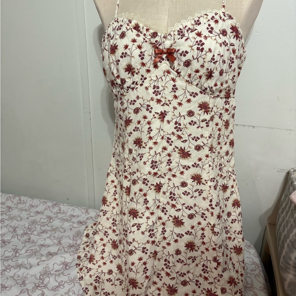 Trixxi Cream Dress with Burgundy Floral Accents